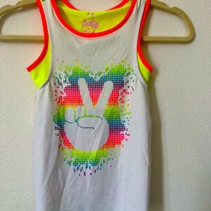 Lucky in Love Girls Neon Peace Tennis Tank Top with Built in Sports Bra S (7-8)